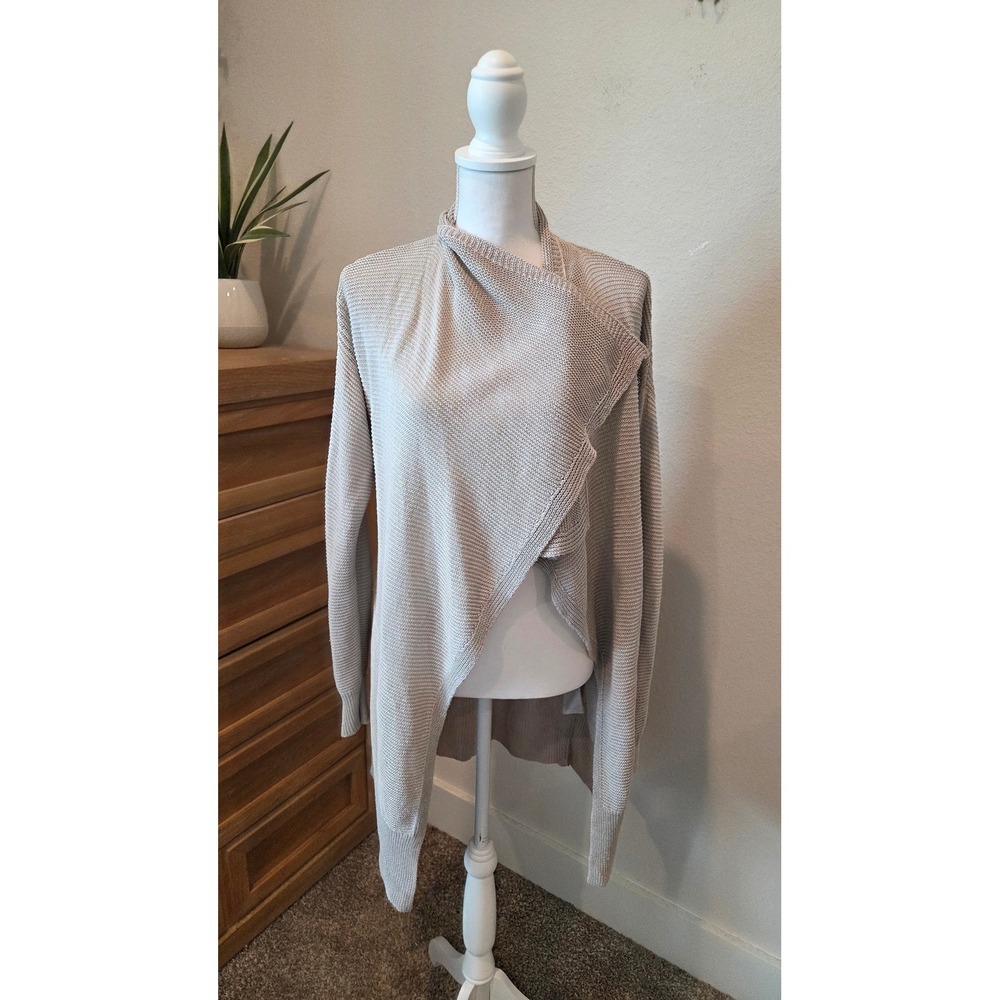 Banana Republic Waterfall Cardigan Italian Linen Draped Beige Coastal Medium - Picture 11 of 14